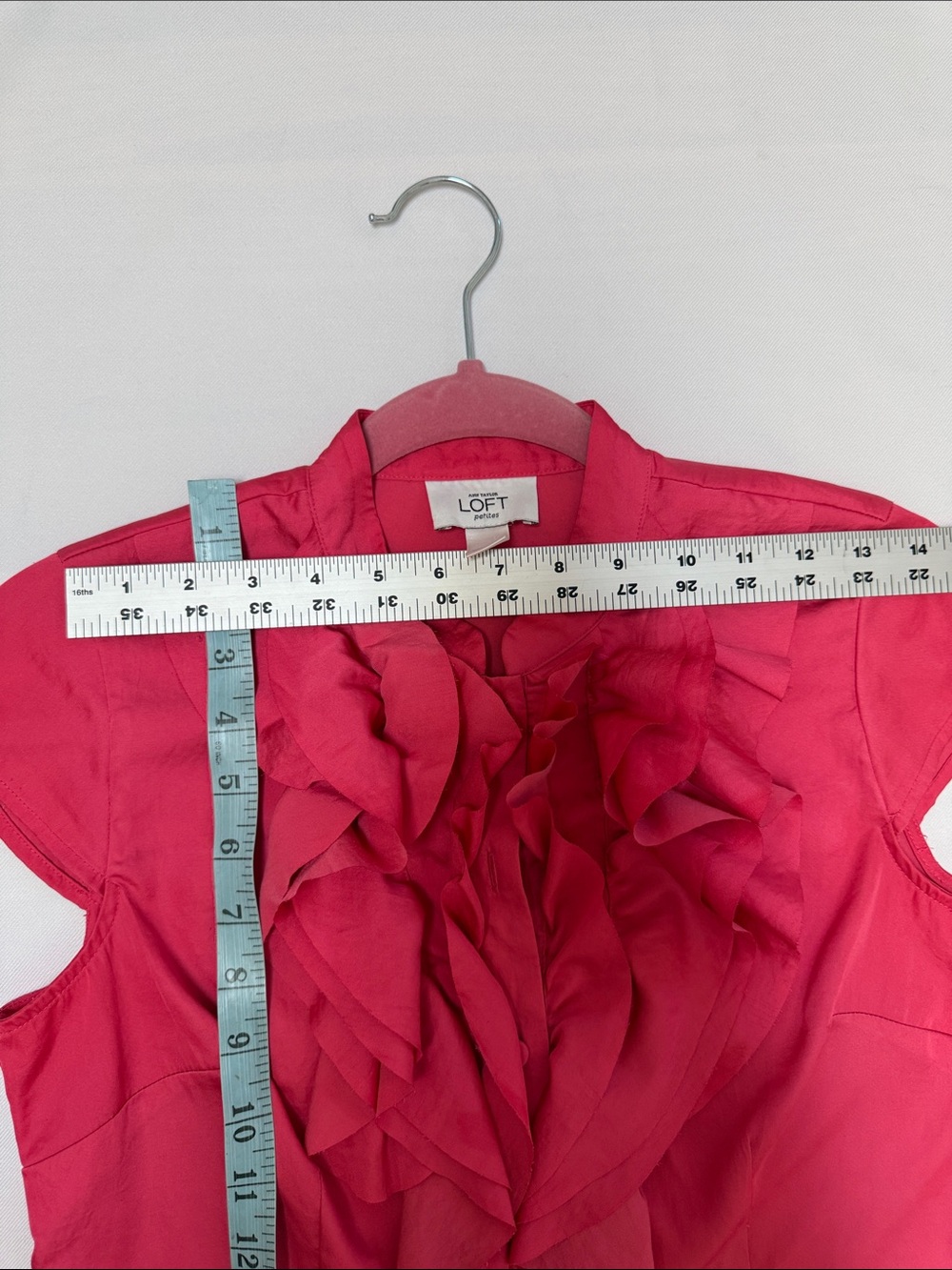 LOFT Ruffled Cap Sleeve Blouse - Raspberry Pink - Picture 7 of 10